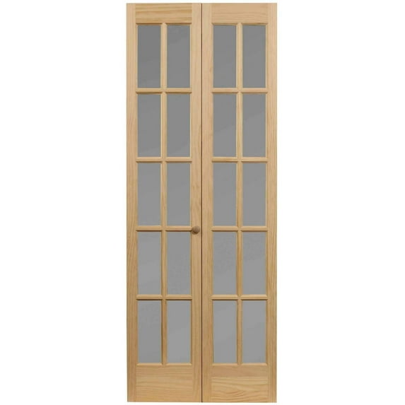 AWC Model 627 Traditional Divided Frosted Glass Bifold Door fits 24"w x 80"h Unfinished Pine
