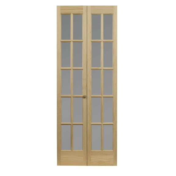 AWC Model 627 Traditional Divided Frosted Glass Bifold Door fits 32"w x 80"h Unfinished Pine