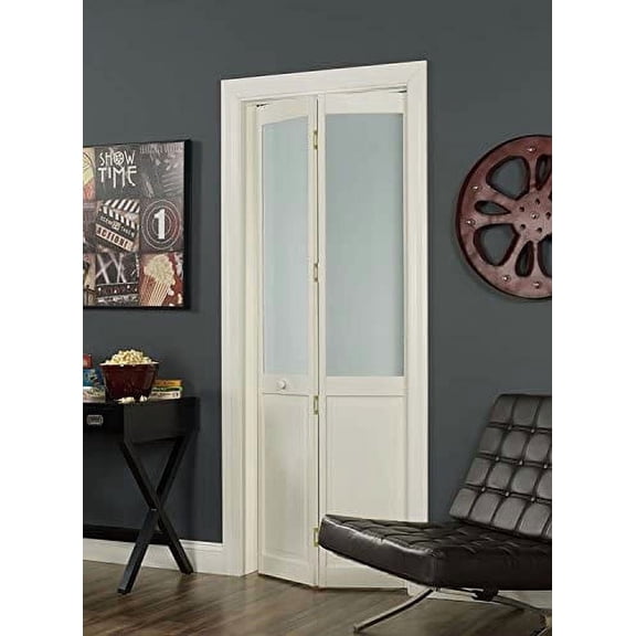 American Wood Frosted Half Glass Bifold Door, 24-in. x 80-in., Unfinished Pine