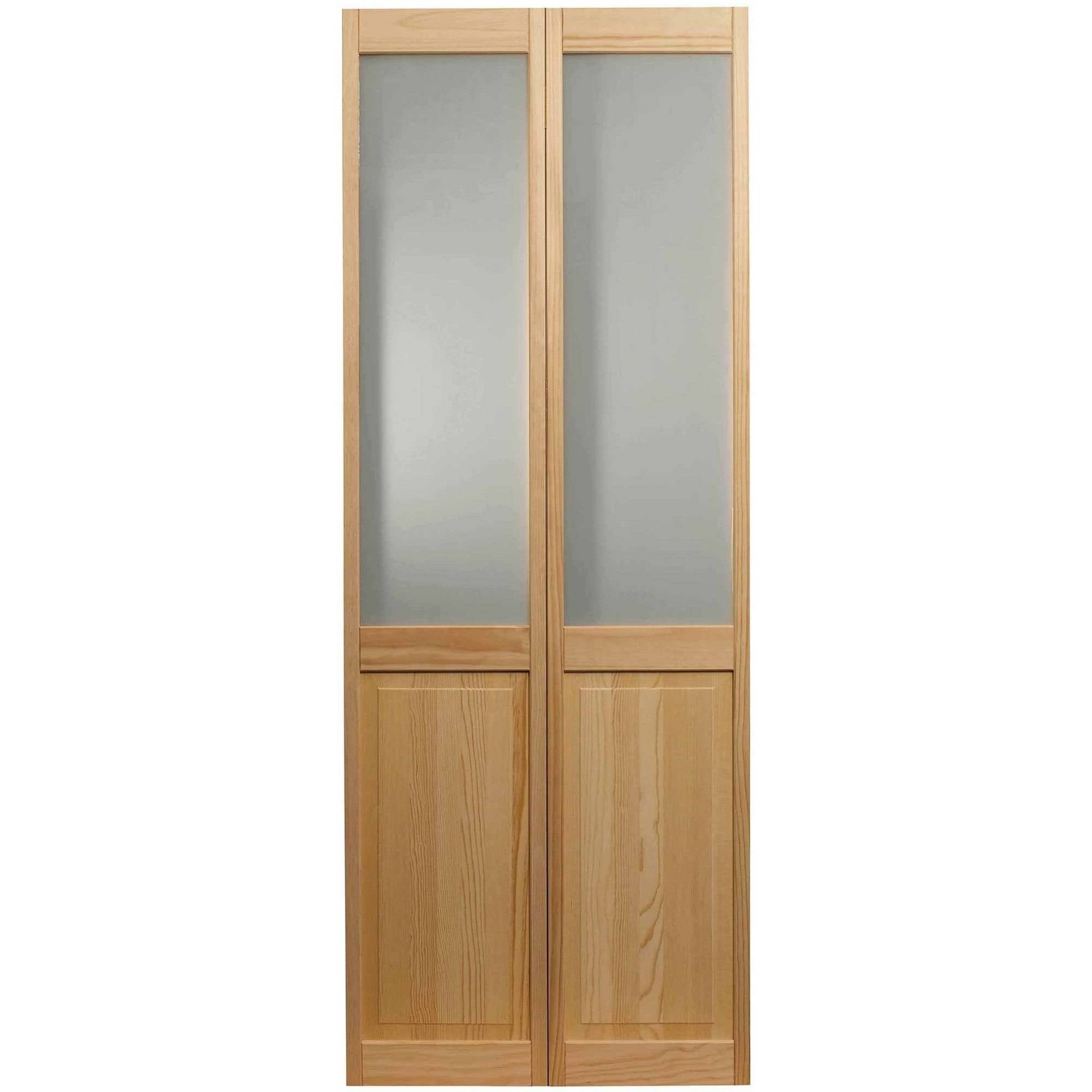 AWC Model 957 Frosted Half Glass Bifold Door 24"wide x 80"high Unfinished Pine