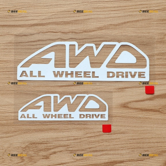 AWD All-Wheel Drive Car Decal Vinyl Sticker - 2 Pack White, 6 Inches, 8 Inches - No Background