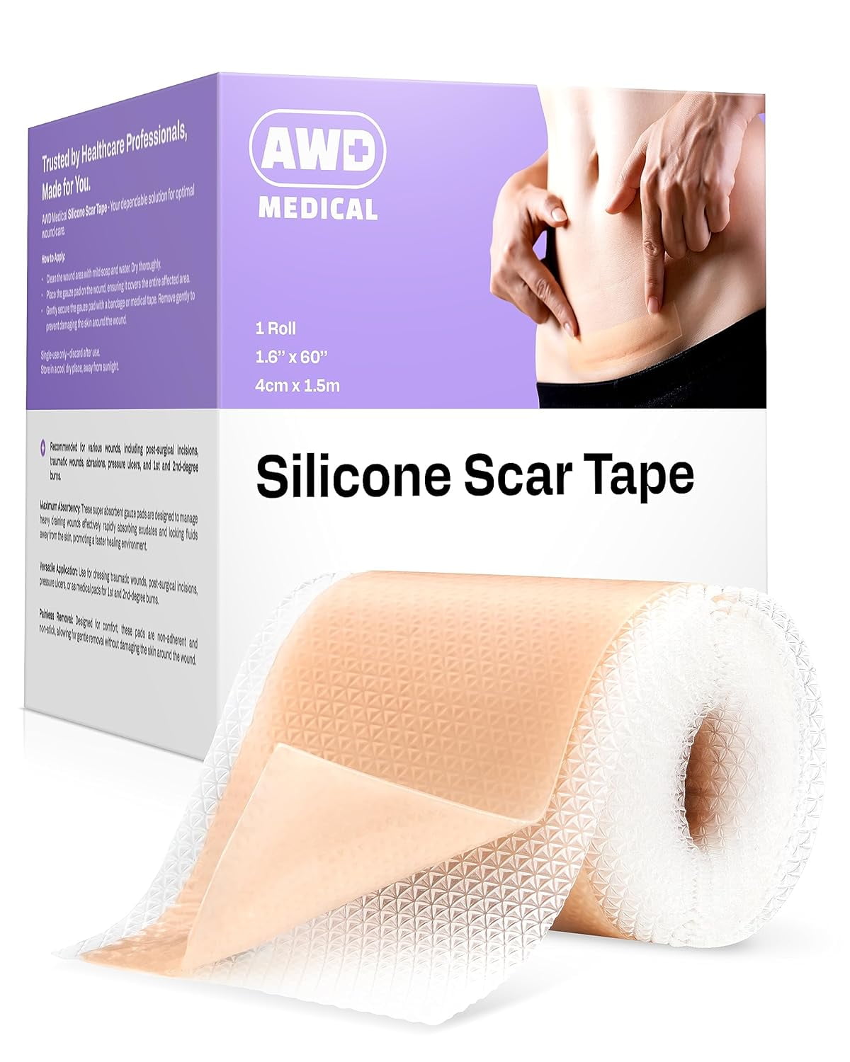 AWD Silicone Scar Tape for Surgical Scars - Medical Grade Silicone