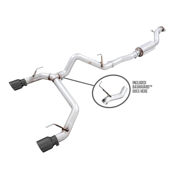 AWE Tuning 2021+ Ford Bronco 0FG Dual Rear Exit Exhaust w/Diamond Black Tips  Bash Guard