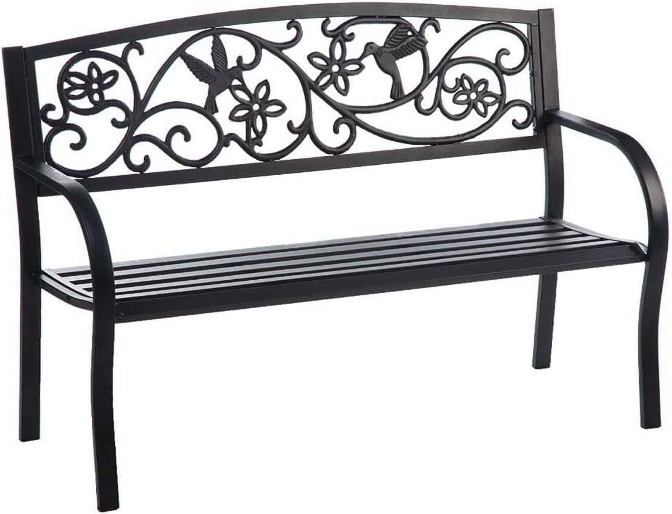 AWEHIRU Evergreen Hummingbird Metal Garden Bench Black - Walmart.com