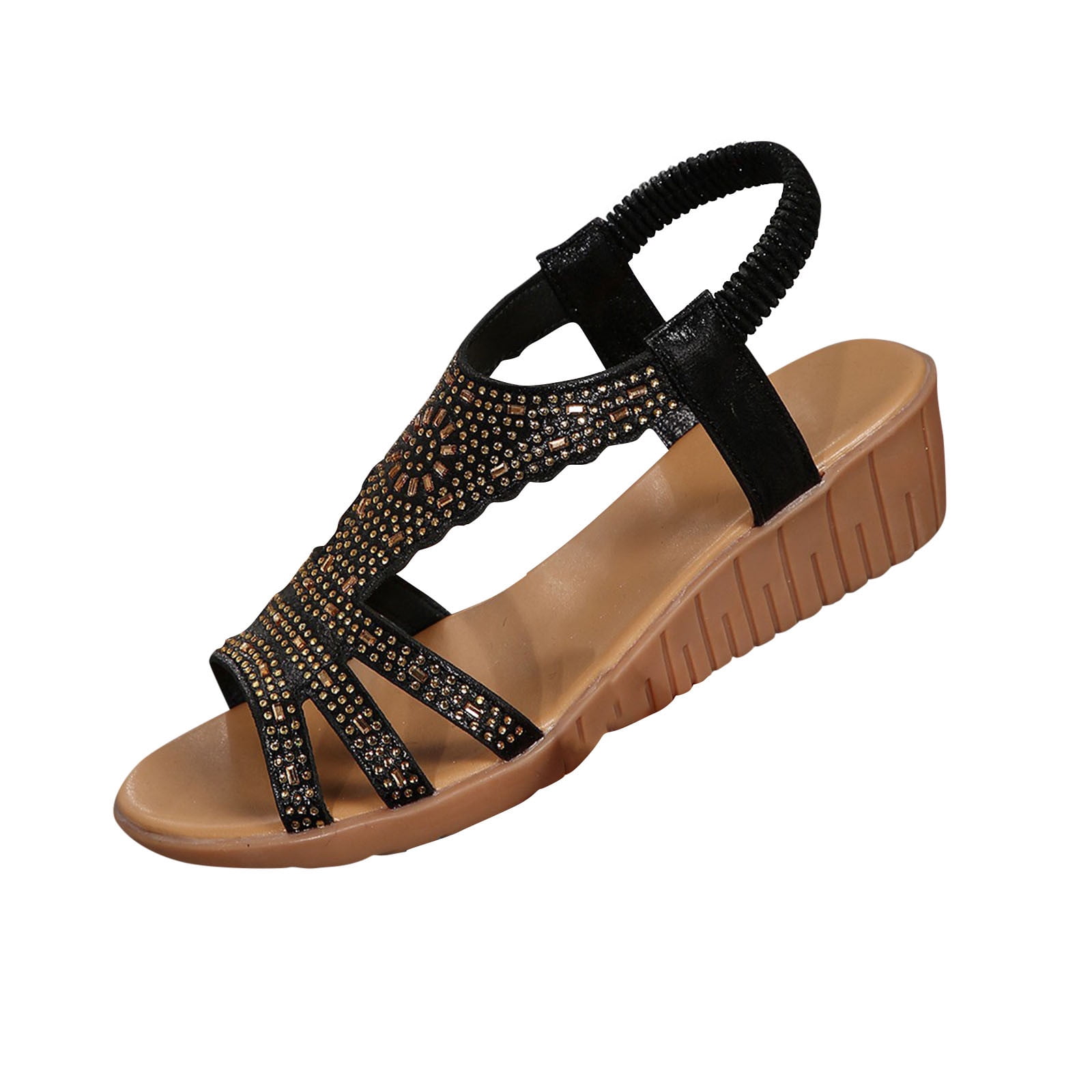 Women's Summer Wedge Sandals 2025 - Rhinestone Platform, Thick Sole, Boho Beach Vacation Shoes