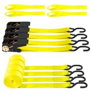 AWELCRAFT Ratchet Straps 1500 lb Breaking Strength 4-Pack 1 inch x 15 feet, Yellow