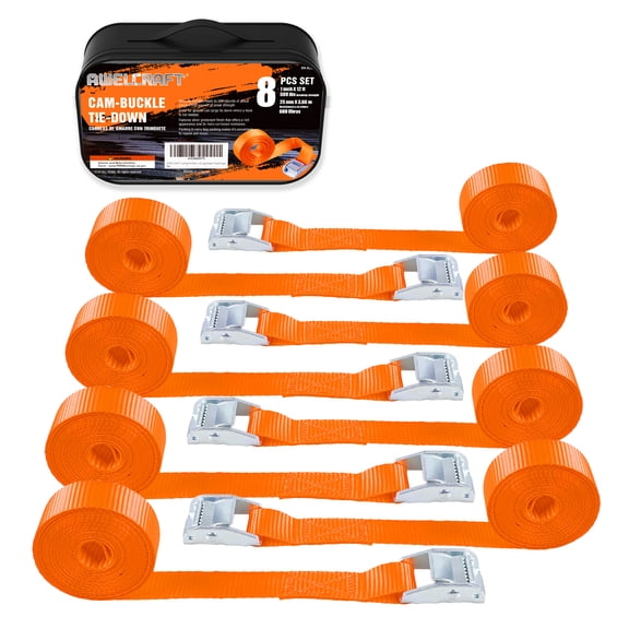 AWELCRAFT Lashing Tie Down Ratcheting Cam Buckle Straps 600 lb Breaking Strength 8 Pack