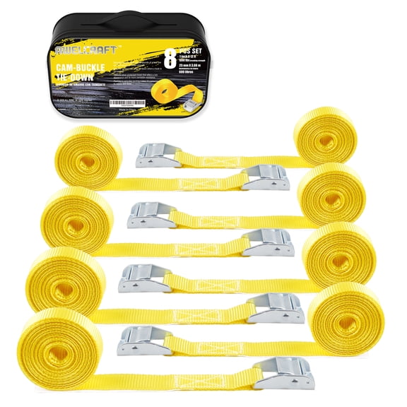 AWELCRAFT Lashing Tie Down Straps Cam Buckle 600 lb Breaking Strength 8 Pack 1in x 12ft