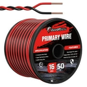 AWELTEC 16 AWG 50 Feet Red Black Copper Clad Aluminum Wire Cord - Power Your Home Theater, Car Audio & Trailer Wiring with Reliable Cables