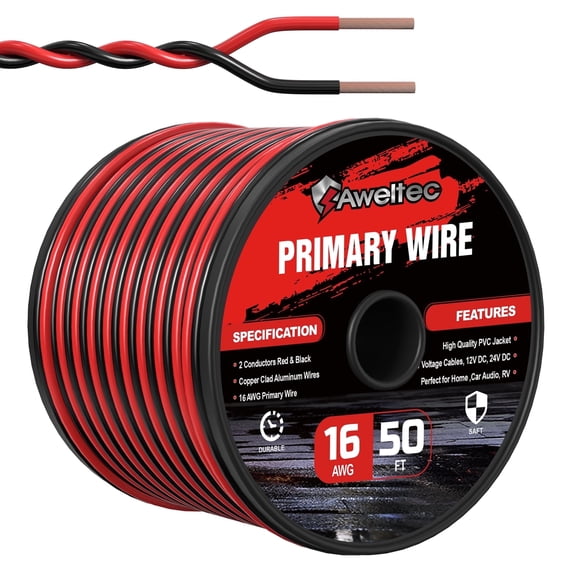 AWELTEC  16 Gauge 50 ft  Copper Clad Aluminum Wire 16/2 Gauge Red Black Electrical Wire for Home ,Car Audio, Trailer