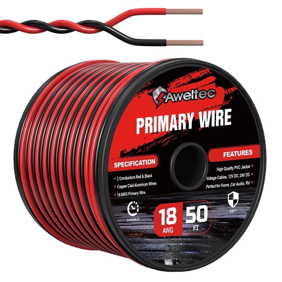 AWELTEC 18 Gauge 50 Ft Electrical Wire for Home ,Car Audio, RV