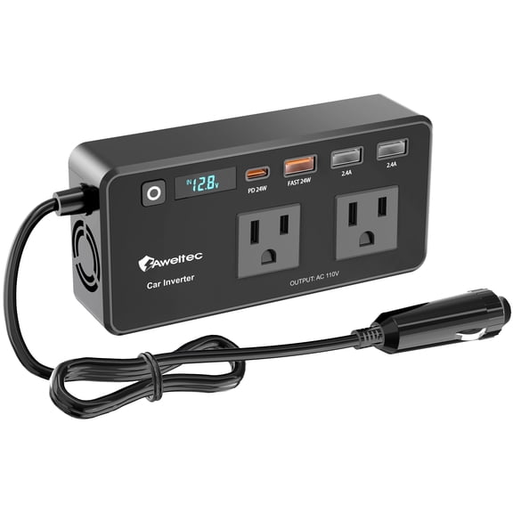 200W Power Inverter for Car,DC 12V to 110V AC Inverters for Vehicles,Car Plug Adapter Outlet with LED Display,4 USB Ports for Tablet,Laptop,Phone