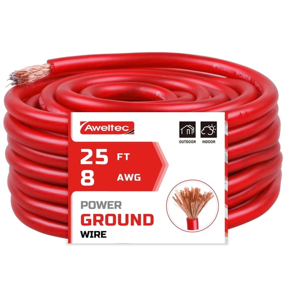 AWELTEC 8Gauge 25 ft Red CCA Electrical Wire Battery Cable for Speaker And Amp Car Audio, Generator, Automotive, RV, Solar Power System, Electrical Connections