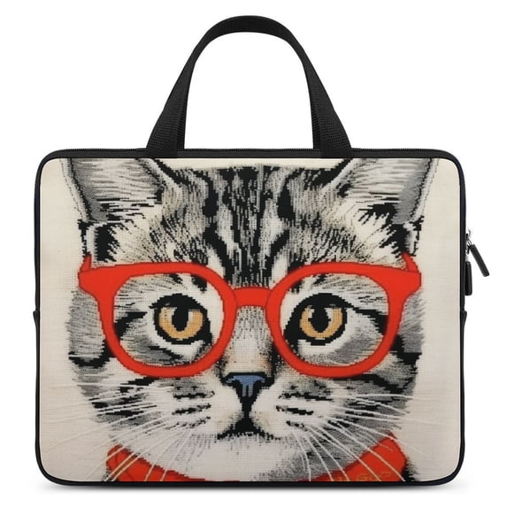 AWERP Animal Kitty Laptop Bag Diving Fabric Computer Protective Handle Case Soft Carrying Travel Case 10inch