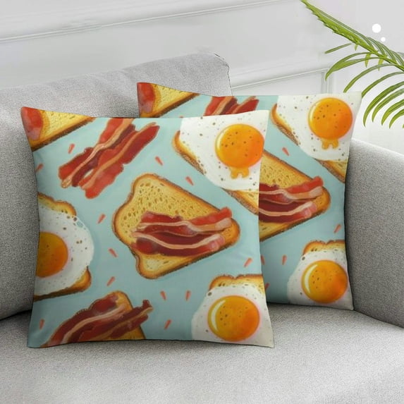 AWERP Bacon Eggs Toast 2-Piece Short Plush Throw Pillow Cover Set, All Year Round Use White