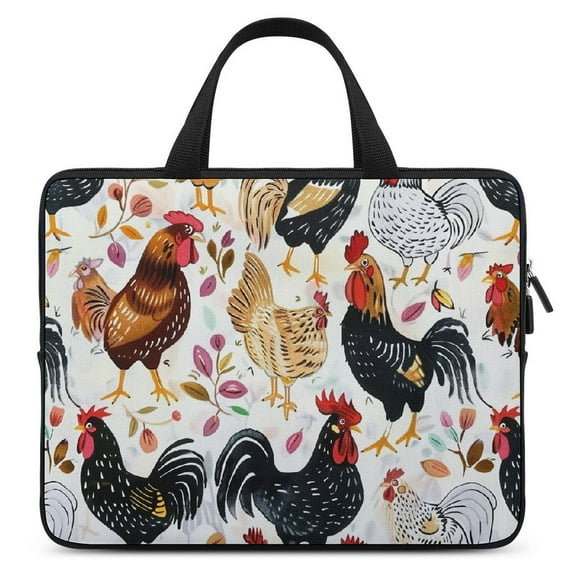 AWERP Chickens Roosters Folk Art Laptop Handle Bag Computer Protect Case Soft Carrying Travel Case 10inch