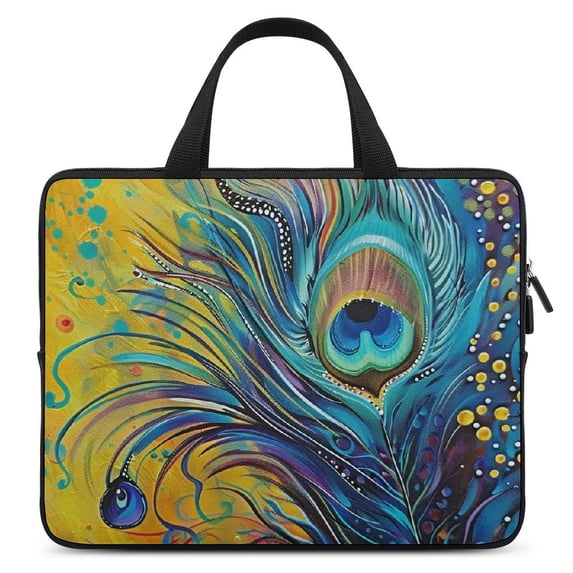 AWERP Colorful Peacock Feathers Beautiful Feathers Decorative Laptop Bag Diving fabric Laptop Sleeve Carrying Bag 17inch