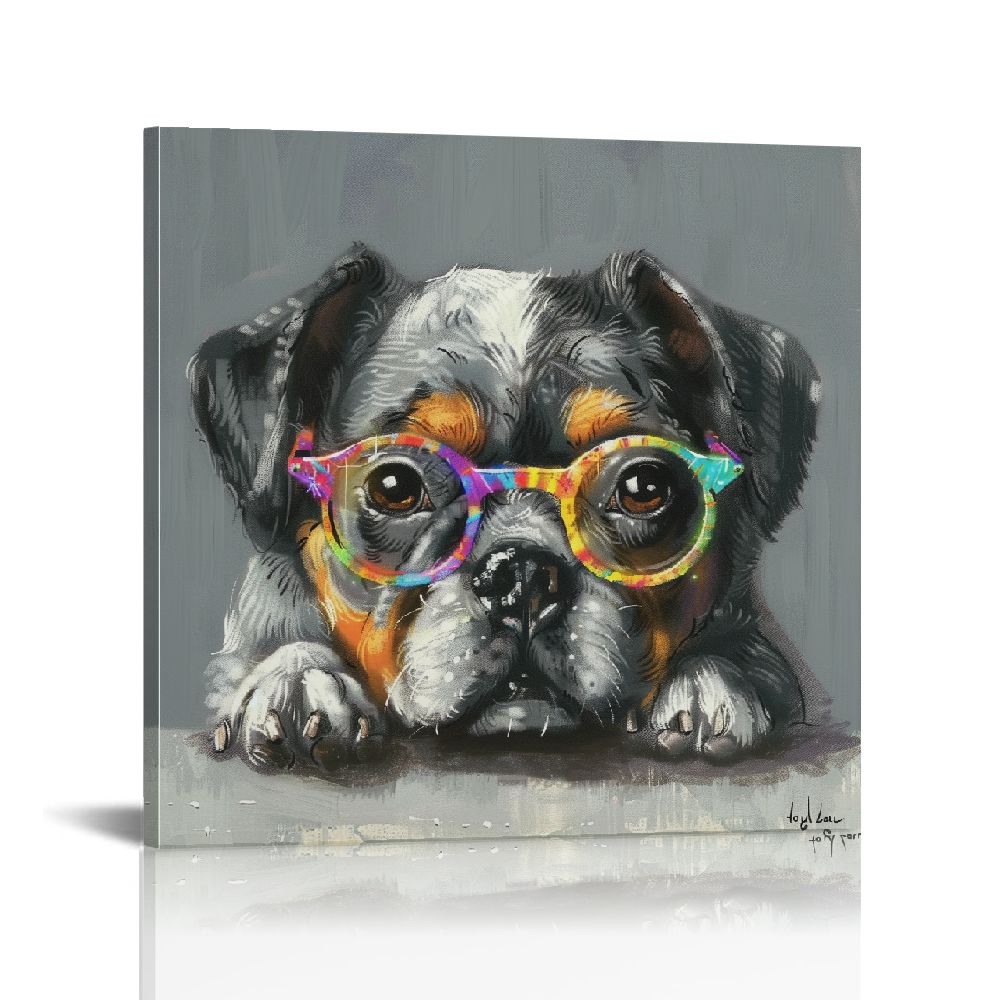AWERP Cute Dog Canvas Wall Art Glasses Animal Art Canvas Funny Dog