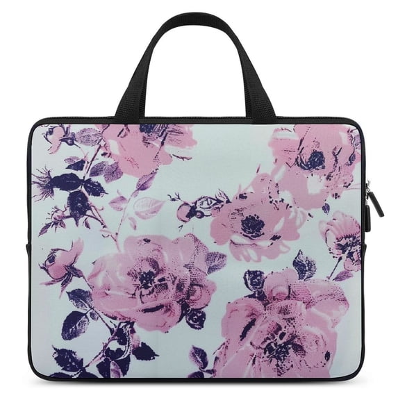 AWERP Decorative Lively Rose Floral Colorful Pink Purple Navy Blue Grey White Laptop Carrying Bag Computer Protective Handle Case 17inch