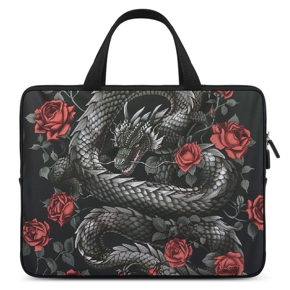 AWERP Dragon, Roses, Gothic Laptop Bag Diving Fabric Tablet Cover Neoprene Handle Bag 12inch