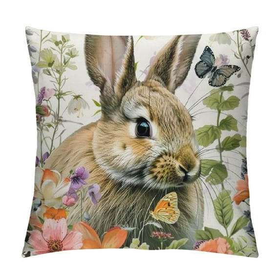 Awypu  Easter Bunny Throw Pillow Covers Rabbit Floral Spring Decorative Pillows for Couch Sofa Garden Patio Spring Decor