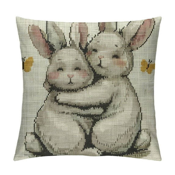 Awypu Easter Pillow Covers, Easter White Bunny Spring Farmhouse Throw Pillows Outdoor Cute Rabbit Decorative Cushion Case Easter Decorations for Home Couch Sofa