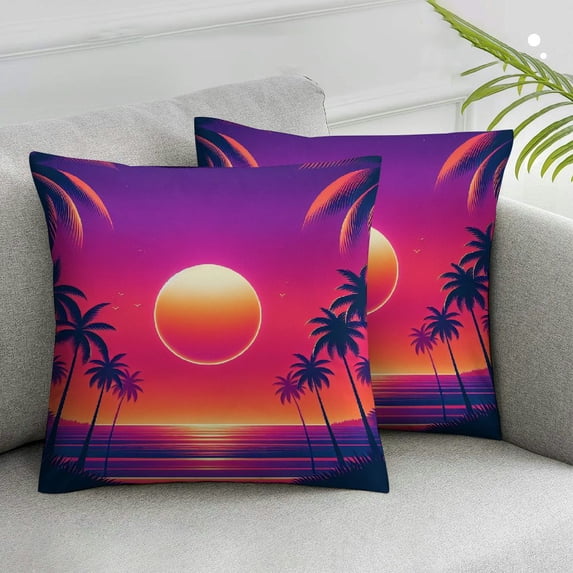 AWERP Hawaiian Sunset on Big Island Anaehoomalu Bay Ocean Romantic Resort Decorative Square Accent Mauve Black Pillow Case Set of 2 White