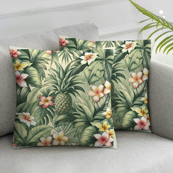 AWERP Leaf Hawaiian Pineapples Tropical Palm Leaves Flowers in Jungle Green Yellow 2-Piece Plush Pillowcase Set for Car Couch Bedroom White
