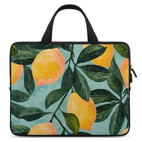 AWERP Lemon Print on Green Background Laptop Bag Diving Fabric Soft Carrying Travel Case 12inch