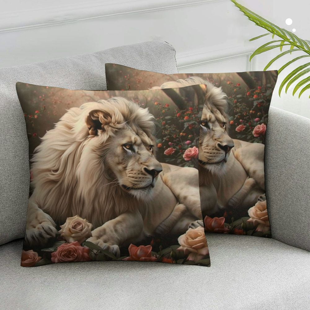 AWERP Lion Roses Woods 2Piece Short Plush Pillowcase Set HighQuality