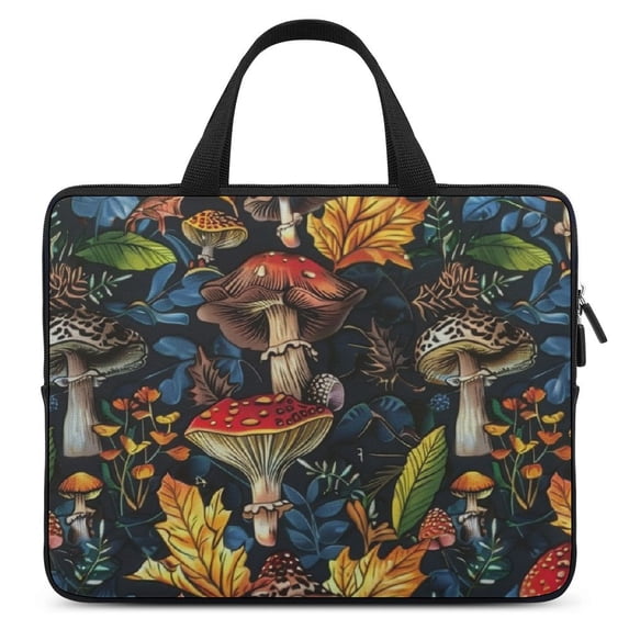 AWERP Mushroom Leaves Pattern Laptop Bag Diving Fabric Soft Carrying Travel Case Computer Protective Handle Case 10inch