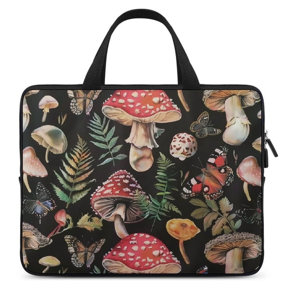 AWERP Mushrooms Butterflies Fern Laptop Bag Diving Fabric Soft Carrying Travel Case Tablet Cover Neoprene 13inch