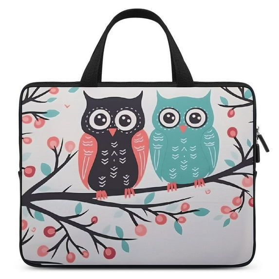 AWERP Owl Animal Cute Owls On Branch Tree Love Heart Abstract Art Flowers Leaves Big Eyes Wild Laptop Sleeve Carrying Bag 15inch