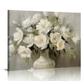 thumbnail image 1 of AWERP Rose Flower Wall Art Floral Painting Canvas White Flower Picture Art Prints Vintage Rustic Farmhouse Kitchen Bathroom Wall Decor Framed picture 3, 1 of 5