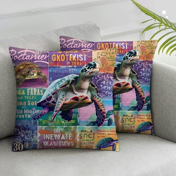 AWERP Turtle Turtle 2-Piece Short Plush Throw Pillow Cover Set, All Year Round, Size Standard White