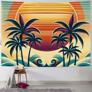 AWERP Wall Art Vintage Hawaii Vintage Old Paper Style Tropical Island with Giant Waves Retro Background Painting