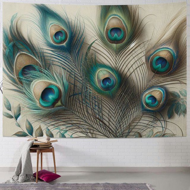 AWERP Watercolor Peacock Feather Pattern Home Decor Tapestry Painting