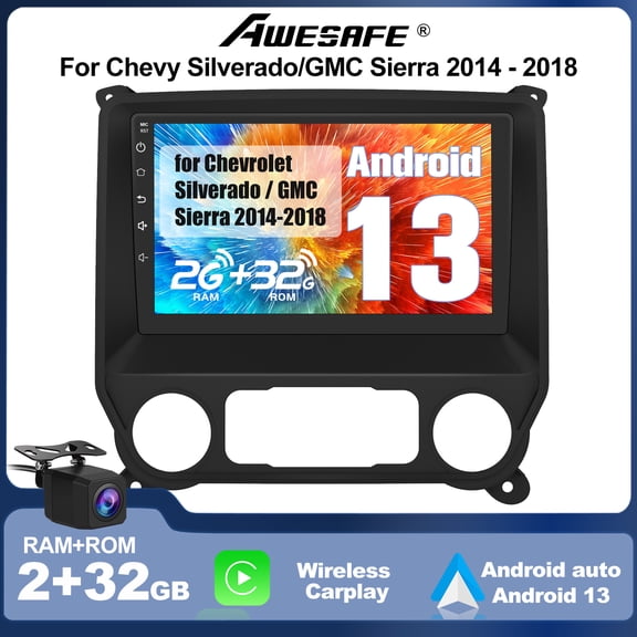 AWESAFE Android 13 Car Radio Stereo for Chevy Silverado GMC Sierra 2014-2018 10 Inch Touch Screen Supports Carplay Android Auto
