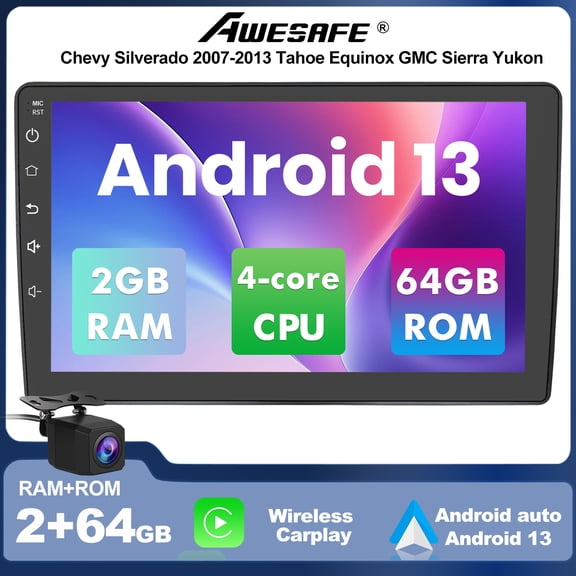 AWESAFE Car Radio Stereo for Chevy Silverado 2007-2013 GMC Sierra Yukon Android 13 Replacement Upgrade Stereo with Wireless CarPlay Android Auto Bluetooth WIFI FM