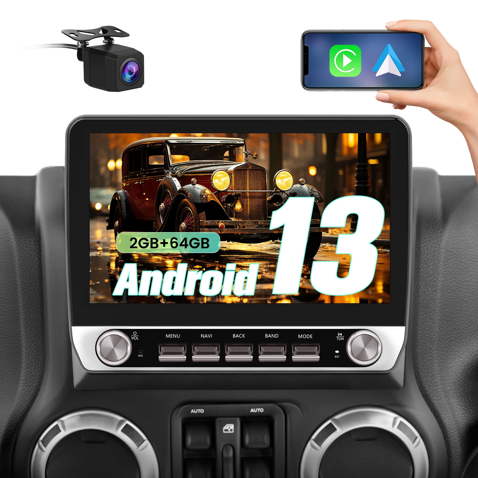 10.1 Inch Android Car Stereo For Jeep Wrangler JK & Dodge Ram - Wireless CarPlay, Android Auto, GPS, Bluetooth