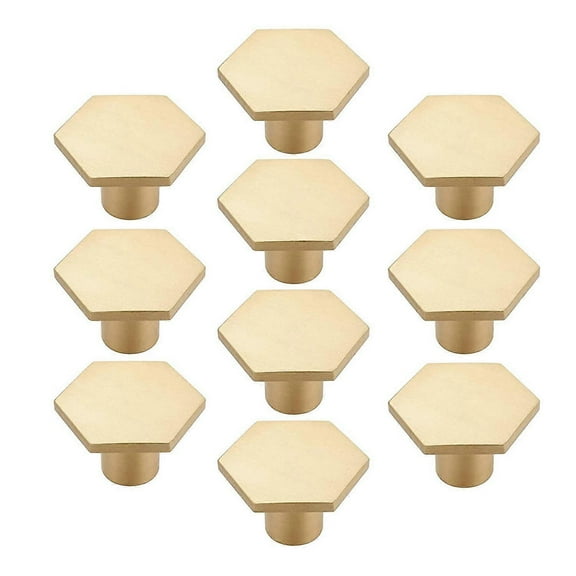 AWESHADES 10PCS Brass Cabinet Handles Gold Drawer Knob Hexagonal Knobs for Cupboard Bedroom Table(with Screws