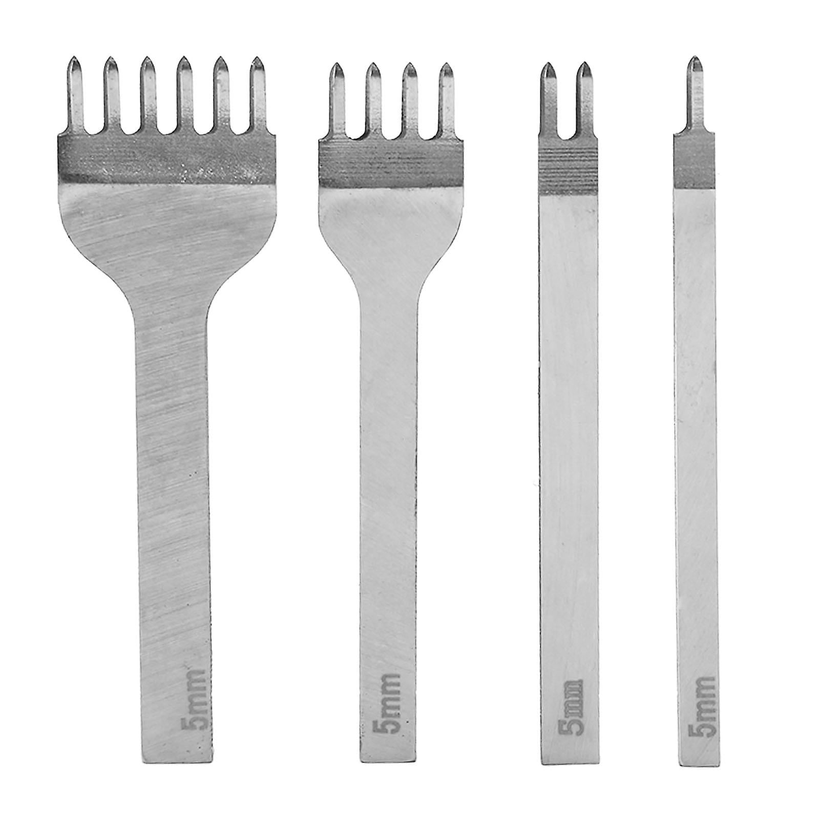 AWESHADES 4Pcs Leather Prong Punch 5mm Spacing 1 2 4 6 Tooth Polished High Speed Steel Leather Chisel for Craft DIY Carving