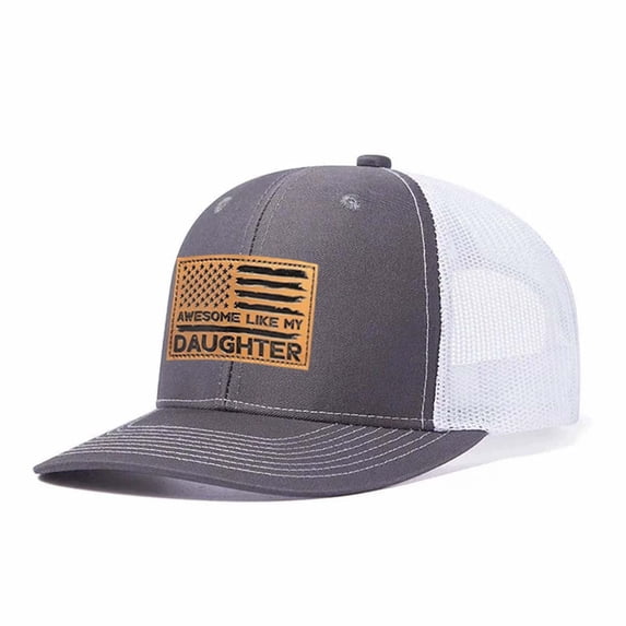AWESOME LIKE MY DAUGHTER letter leather label pattern, suitable for travel and casual outfits, breathable outdoor baseball cap for men, adjustable