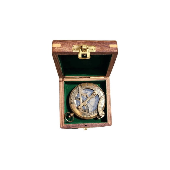 AWF Antique Style Sundial Compass with Wooden Case - Antique Style Brass Gift for Christmas