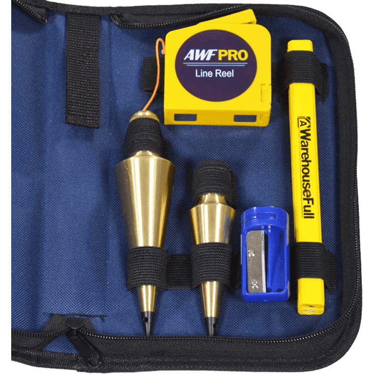 AWF-Pro Plumb Bob Kit, 16 and 8 oz Solid Brass Plumb Bobs, Retractable Line  Reel and Case ?