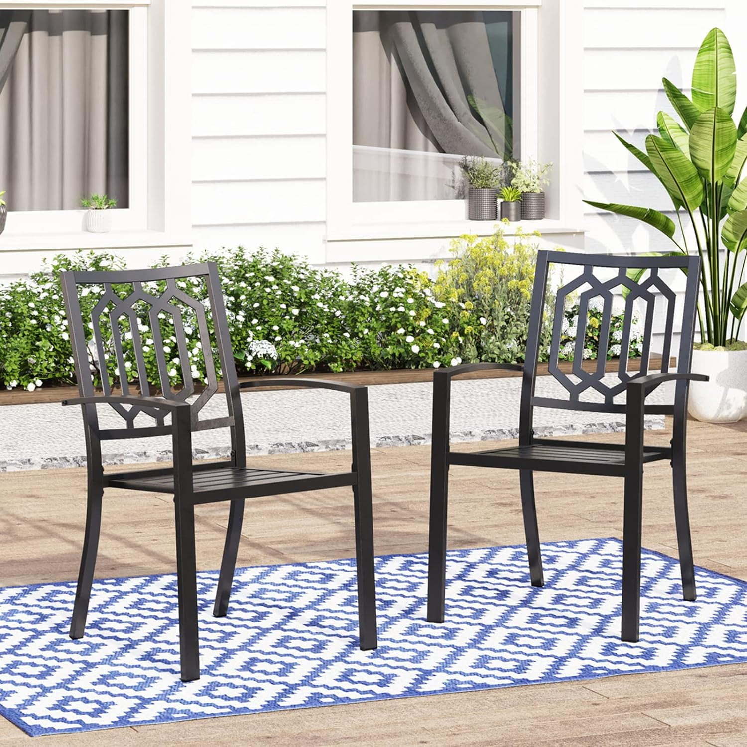 AWFHHT Outdoor Chairs Set of 2, Iron Metal Dining 300 LBS Weight
