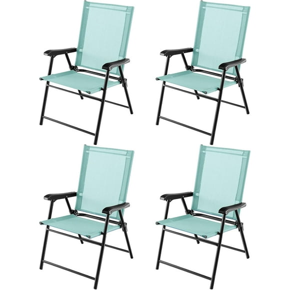 AWFHHT Patio Chairs Set of 4, Folding Patio Chairs for Deck Beach Camping Dining Picnic, Portable Sling Back Chairs Space Saving Turquoise