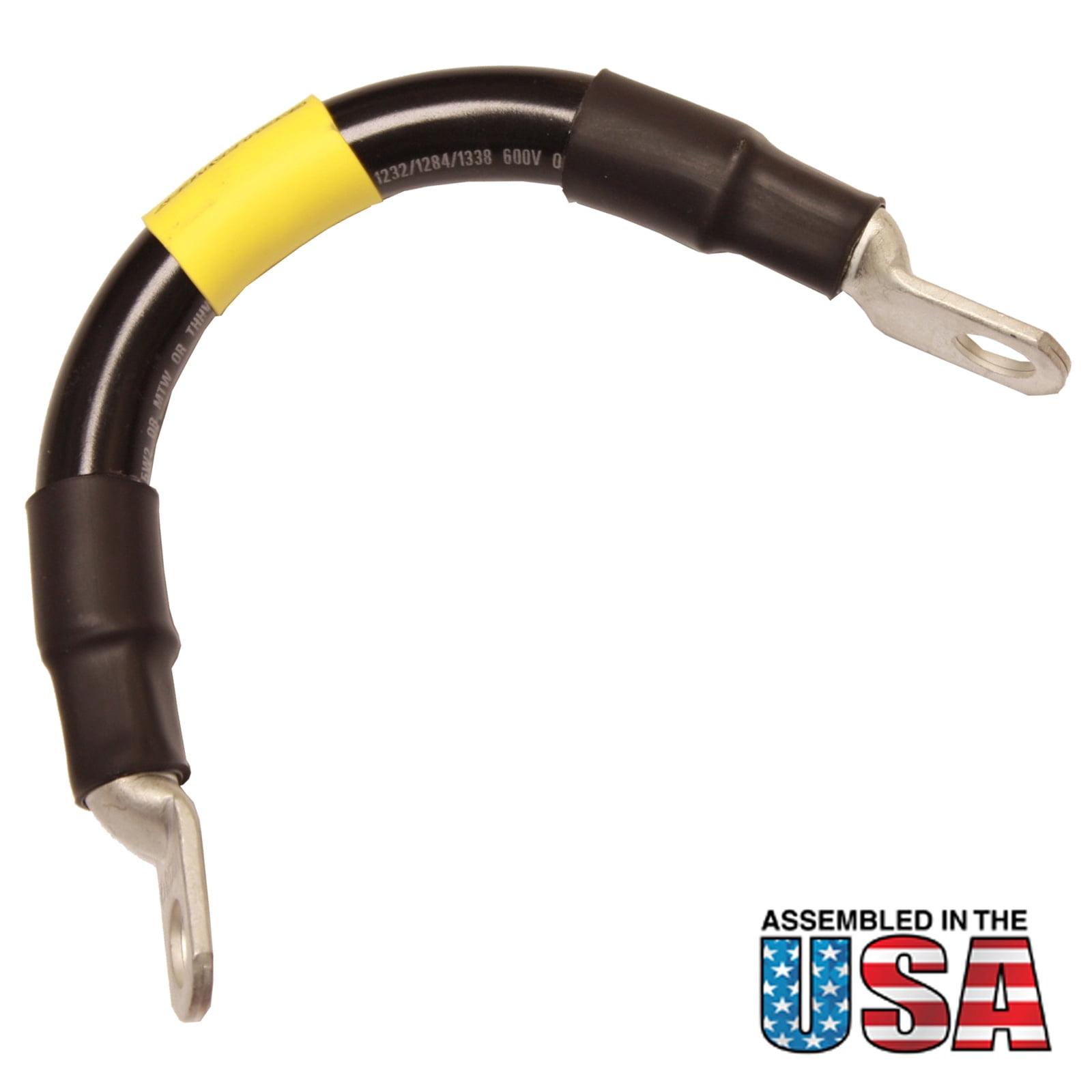 AWG #1/0 Black Battery Interconnect Cable 8" with 3/8" Lugs ASSEMBLED IN USA