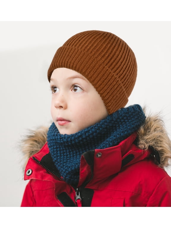 Boys & Girls Camel Brown Rib Knit Beanie Hat – Warm Winter Beanie Cap | Soft Unisex Daily Skullcap