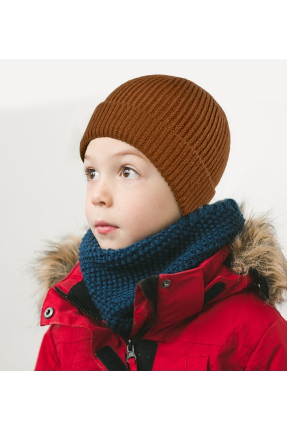 Boys & Girls Camel Brown Rib Knit Beanie Hat – Warm Winter Beanie Cap | Soft Unisex Daily Skullcap